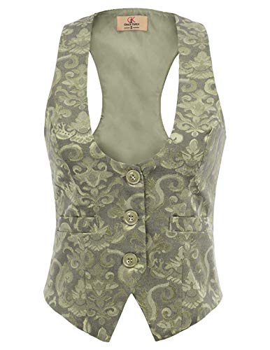 GRACE KARIN Chaleco Victoriano de Jacquard para Mujer Mediano Steampunk Verde L