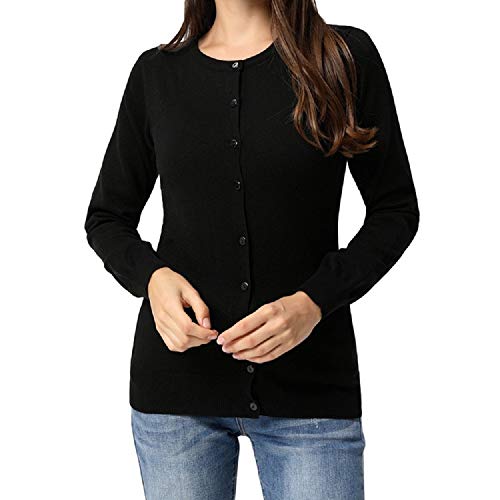 GRACE KARIN Top de suéter para Mujer con Escote Redondo básico Elegante y cómodo Chaqueta Casual Negra XL CLAF1006-1