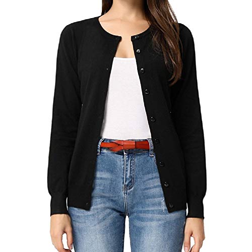 GRACE KARIN Top de suéter para Mujer con Escote Redondo básico Elegante y cómodo Chaqueta Casual Negra XL CLAF1006-1