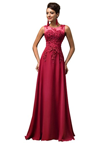 GRACE KARIN Vestidos Rojo Oscuros Vestido de Fiesta Larga Elegante Encaje Floral Tallas Grandes 54