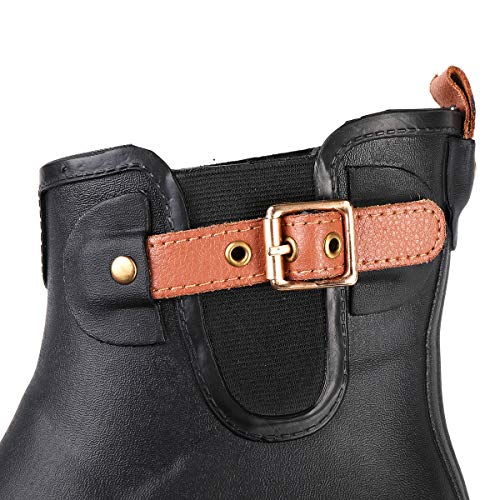 gracosy Botas de Agua para Mujer Zapatos de Lluvia Impermeable Chelsea Botas Otoño Invierno Goma Wellington Botas Antideslizante Corto Botas Negro