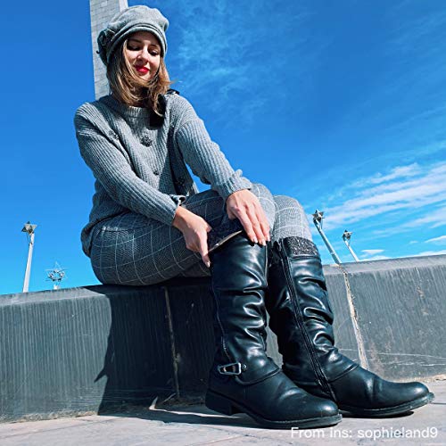 gracosy Botas de Mujer Otoño Invierno 2020 Tacon Bajo Zapatos Largas Botas Forrado de Piel Antideslizante Cómodo Cremallera Hebilla,Negro Marrón Gris