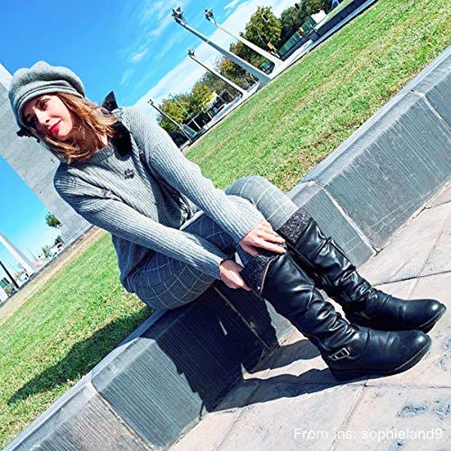 gracosy Botas de Mujer Otoño Invierno 2020 Tacon Bajo Zapatos Largas Botas Forrado de Piel Antideslizante Cómodo Cremallera Hebilla,Negro Marrón Gris