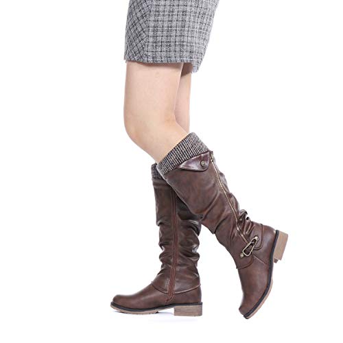 gracosy Botas de Mujer Otoño Invierno 2020 Tacon Bajo Zapatos Largas Botas Forrado de Piel Antideslizante Cómodo Cremallera Hebilla,Negro Marrón Gris