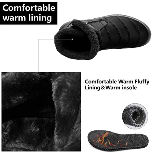 gracosy Botas de Mujer Otoño Invierno Goma Encaje Forro de Piel Punta Redonda 41