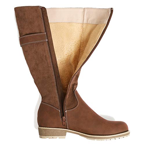 gracosy Rodilla Alta Botas Mujer Botas Nieve Piel Forrado Invierno Cálidas Botas Antideslizante Peso Ligero Tacón Bajo Botines Cremallera Casuales