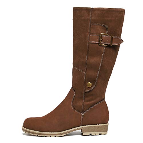 gracosy Rodilla Alta Botas Mujer Botas Nieve Piel Forrado Invierno Cálidas Botas Antideslizante Peso Ligero Tacón Bajo Botines Cremallera Casuales