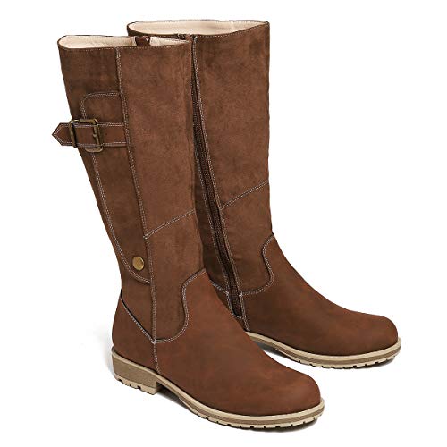 gracosy Rodilla Alta Botas Mujer Botas Nieve Piel Forrado Invierno Cálidas Botas Antideslizante Peso Ligero Tacón Bajo Botines Cremallera Casuales