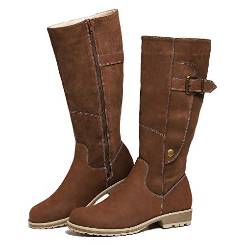 gracosy Rodilla Alta Botas Mujer Botas Nieve Piel Forrado Invierno Cálidas Botas Antideslizante Peso Ligero Tacón Bajo Botines Cremallera Casuales