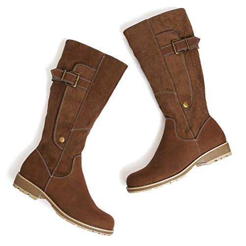 gracosy Rodilla Alta Botas Mujer Botas Nieve Piel Forrado Invierno Cálidas Botas Antideslizante Peso Ligero Tacón Bajo Botines Cremallera Casuales