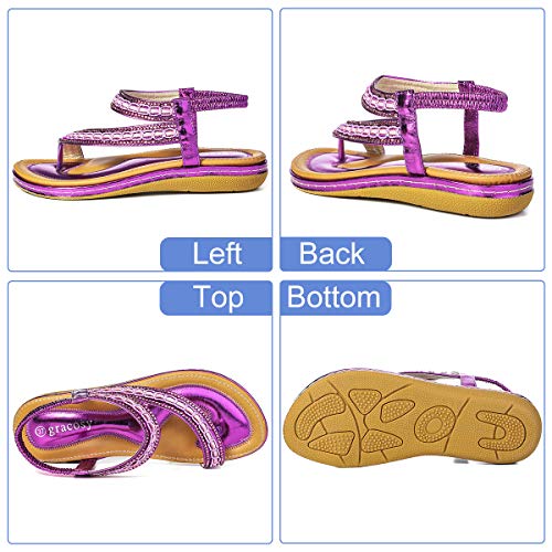 gracosy Sandalias Planas Verano Mujer Estilo Bohemia Zapatos para Mujer de Dedo Sandalias Talla Grande Cinta Elástica Casuales de Playa Chanclas Romanas de Mujer 2020 Rhinestone de Moda