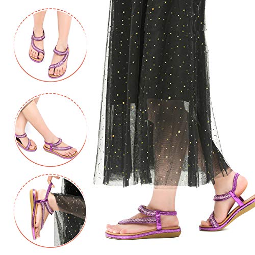 gracosy Sandalias Planas Verano Mujer Estilo Bohemia Zapatos para Mujer de Dedo Sandalias Talla Grande Cinta Elástica Casuales de Playa Chanclas Romanas de Mujer 2020 Rhinestone de Moda