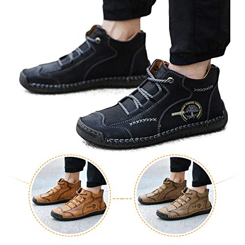 gracosy Zapatos de Cuero para Hombre Primavera High Top Casual Sneaker Mocasines Mano Costuras Botines Planos Transpirable Oxford Vestido Conducción