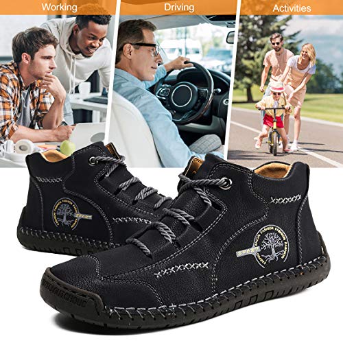 gracosy Zapatos de Cuero para Hombre Primavera High Top Casual Sneaker Mocasines Mano Costuras Botines Planos Transpirable Oxford Vestido Conducción