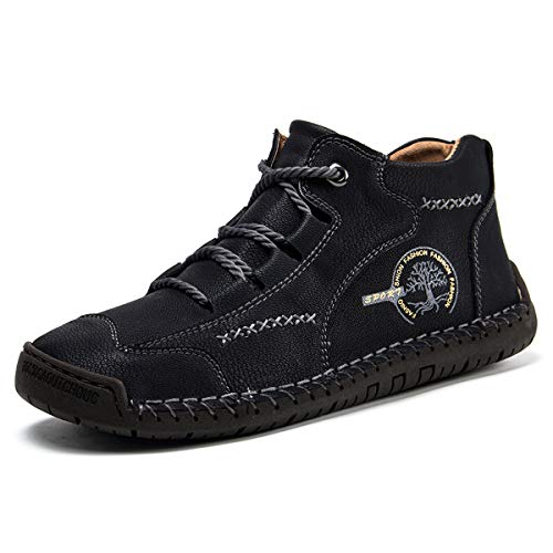 gracosy Zapatos de Cuero para Hombre Primavera High Top Casual Sneaker Mocasines Mano Costuras Botines Planos Transpirable Oxford Vestido Conducción