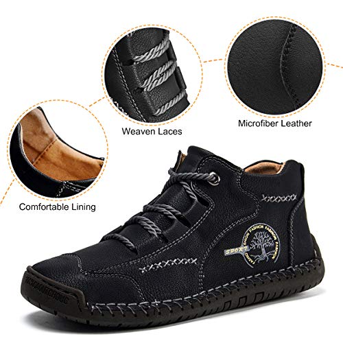 gracosy Zapatos de Cuero para Hombre Primavera High Top Casual Sneaker Mocasines Mano Costuras Botines Planos Transpirable Oxford Vestido Conducción