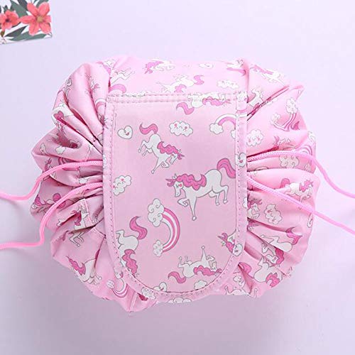 Gran capacidad Lazy Makeup Neceser de maquillaje Cordón portátil Viajes casuales Impermeable Paquete rápido Bolsa de almacenamiento de maquillaje mágico Perfecto para mujeres chicas (Unicornio)