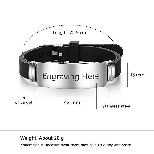 Grand Made Pulseras personalizadas de id médica de alerta de 9" Pulsera de silicona ajustable para deportes de emergencia para hombres Mujeres Pulsera impermeable para mujer (Black & Silver 2)