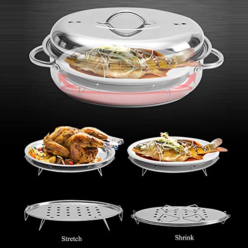 Grande Cocción Al Vapor Pescado, Olla Sartén Pavo, Pato Óvalo De Acero Inoxidable, Fondo Compuesto Engrosado Universal Para Cocina De Inducción, Estufa Multifuncional Cocina Regalo