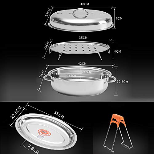Grande Cocción Al Vapor Pescado, Olla Sartén Pavo, Pato Óvalo De Acero Inoxidable, Fondo Compuesto Engrosado Universal Para Cocina De Inducción, Estufa Multifuncional Cocina Regalo