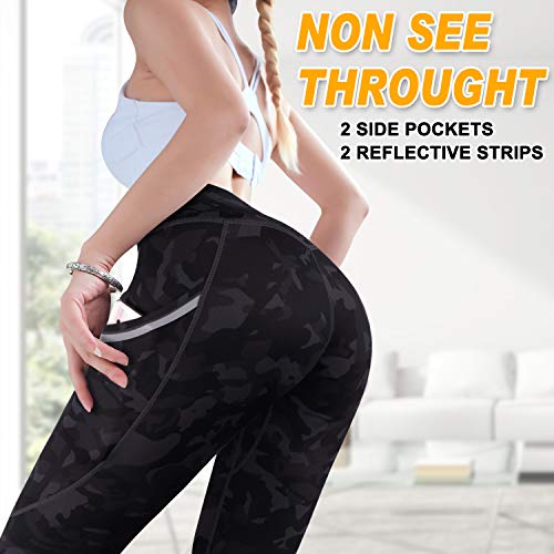GRAT.UNIC Leggins Mujer de Yoga,Leggings Mujer Fitness,Mallas Deportivas de Mujer,Pantalones Elásticos de Yoga Con Bolsillos Laterales,Pantalón Deportivo para Mujer (Negro, L)