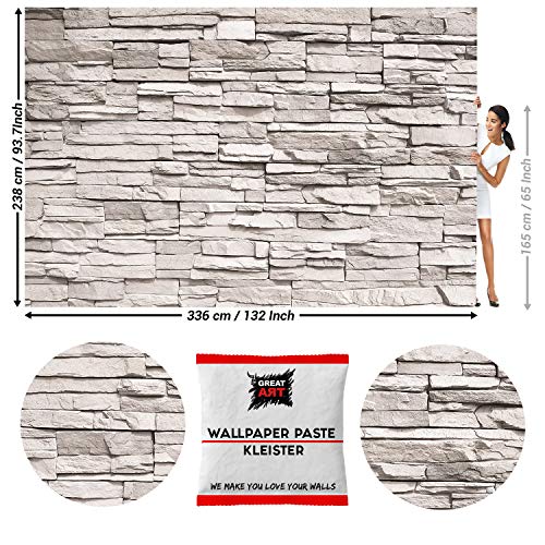 GREAT ART Foto Mural Pared de Piedras Blancas 336 x 238 cm - Papel Pintado 8 Piezas incluye Pasta para pegar