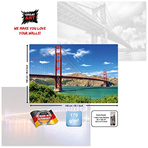 GREAT ART Juego de 3 Carteles XXL – Puentes – Golden Gate San Francisco Puente de Manhattan Puente del Bósforo Decoración de Pared Mural de Interiores Cada uno 140 x 100 cm