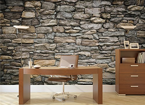 GREAT ART Mural De Pared – Muro De Piedra Gris – Mural Revestimiento De Paredes Mirada De Piedra Patrón De Piedra Tapiz Foto Papel Pintado Y Tapiz Y Decoración (336 x 238cm)