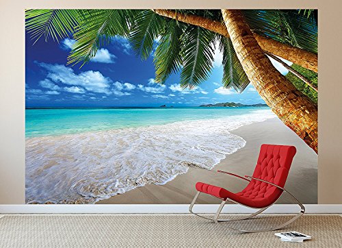 GREAT ART Mural De Pared – Playa Palmera – Sueño Caribeño Playa Bahía Paraíso Naturaleza Isla Palmeras Trópicos Cielo Azul Foto Papel Pintado Y Tapiz Y Decoración (336 x 238 cm)