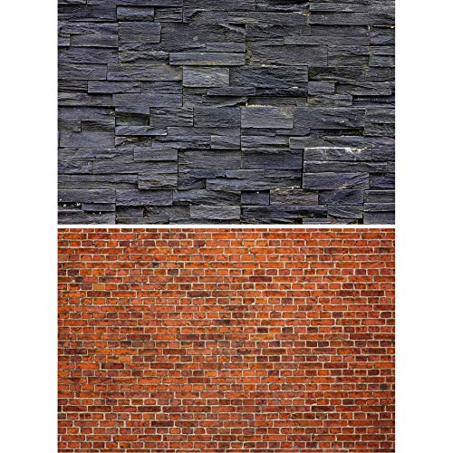 GREAT ART set de 2 posters XXL - paredes de piedra oscura - piedra natural negra ladrillos rojos revestimiento de paredes aspecto piedra mural decoración de la pared (140 x 100 cm)