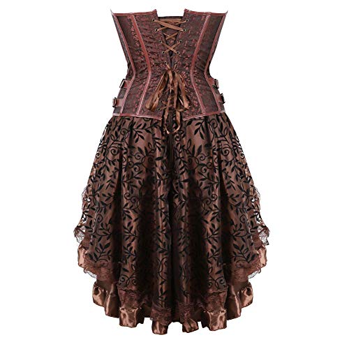 Grebrafan Steampunk Corset Brocado Corsé y Falda Conjunto Fiesta Halloween Disfraces (EU(34-36) M, Marrón)