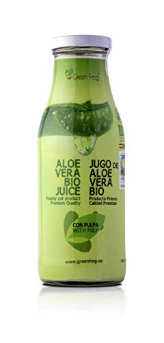 Green Frog Jugo de Aloe Vera Bio con Pulpa - Pack de 4 Botellas - Aloe Vera 99,8%
