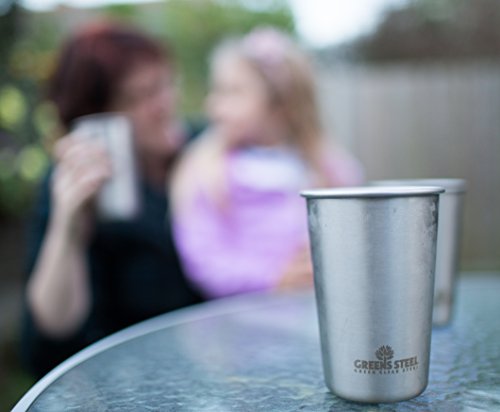 Greens Steel Taza de Acero Inoxidable de 16 oz/473ml (Paquete de 4) Vasos Copas de Metal Tumbler Apilables Premium