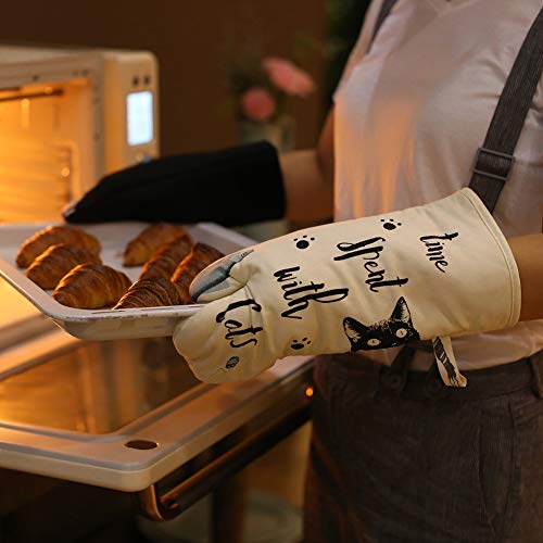 GREVY Guantes de Cocina, Guantes de Horno Resistentes al Calor Perfectos para Cocinar, Hornear y Barbacoas,Cat con gato negro