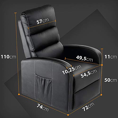 gridinlux. Sillón Relax Levanta Personas Negro. Elevación Automática con Mando, Reclinable, Masaje y Calor Lumbar. 8 Motores, 4 Zonas de Masaje, 5 Modos, Ayuda a Levantarse, Fácil de Limpiar