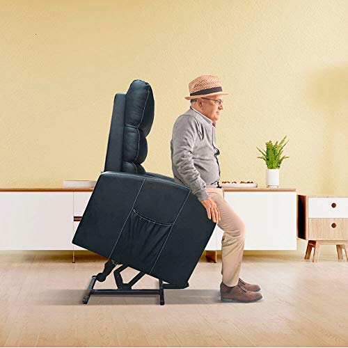 gridinlux. Sillón Relax Levanta Personas Negro. Elevación Automática con Mando, Reclinable, Masaje y Calor Lumbar. 8 Motores, 4 Zonas de Masaje, 5 Modos, Ayuda a Levantarse, Fácil de Limpiar