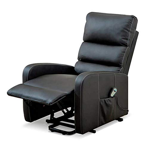 gridinlux. Sillón Relax Levanta Personas Negro. Elevación Automática con Mando, Reclinable, Masaje y Calor Lumbar. 8 Motores, 4 Zonas de Masaje, 5 Modos, Ayuda a Levantarse, Fácil de Limpiar