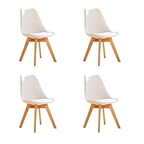GroBKau Juego de 4 Sillas de Comedor Tulip, Sillas de Comedor Tapizadas, Asiento Acolchado Suave, Respaldo Ergonómico (Blanco)