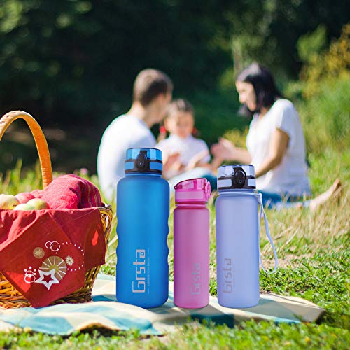 Grsta Botella Agua - Botella de Agua Deportes 350ml Botella Deportiva Tritan de Plástico Sin BPA con Filtro & Marcador de Tiempo para Niños y Adultos, Hogar y Exterior