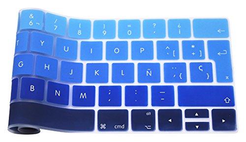 GSuMio Silicona Skin Española ES Cubierta del Teclado para MacBook Pro 13 y 15 con Touch Bar/Barra táctil/Touch ID Modelos A1706 A1707 A1989 A1990, Lanzado en 2016 2017 2018 (Sombra Azul)