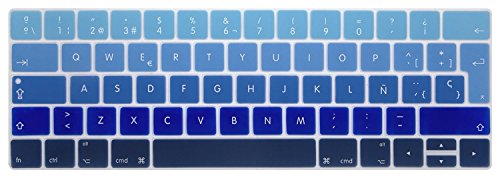 GSuMio Silicona Skin Española ES Cubierta del Teclado para MacBook Pro 13 y 15 con Touch Bar/Barra táctil/Touch ID Modelos A1706 A1707 A1989 A1990, Lanzado en 2016 2017 2018 (Sombra Azul)