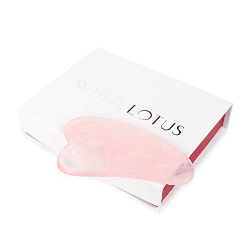 Gua Sha de Cuarzo Rosa de White Lotus, Piedra GuaSha Facial de Cristal de Cuarzo Rosa Genuino, Tablero Masajeador en Caja Tradicional Forrada de Seda - Terapia Para Nutrir y Tonificar la Piel