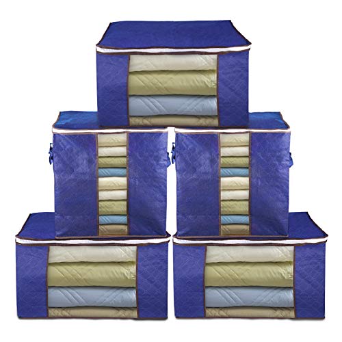 guansheng Bolsa de Almacenamiento de Ropa de Gran Capacidad Organizador de Bolsas de Almacenamiento Cremallera de con a Prueba de Moho y Humedad para Ropa, Edredones, Mantas, Ropa de Cama, (5pcs)