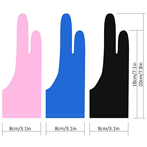 Guantes de Artista para Tableta gráfica, SENHAI 3 Colores de tamaño Libre para Dibujo, Azul, Rosa, Negro
