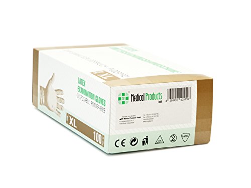 Guantes de latex 1000 pcs 10 cajas (XL, Blanco), guantes de examen desechables, libres de polvo, sanitarios para la cocina, preparación de comida, medicos, no estéril