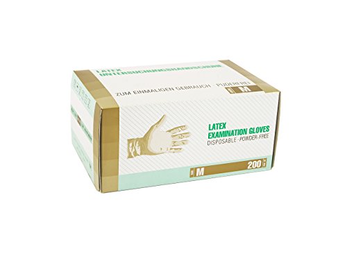 Guantes de latex 200 pcs caja (M, Blanco), guantes de examen desechables, libres de polvo, sanitarios para la cocina, preparación de comida, medicos, no estéril