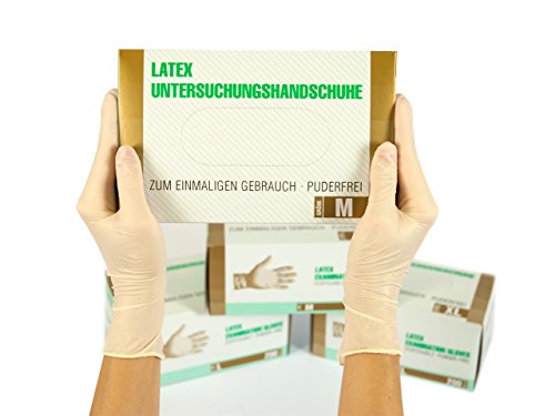 Guantes de latex 200 pcs caja (M, Blanco), guantes de examen desechables, libres de polvo, sanitarios para la cocina, preparación de comida, medicos, no estéril