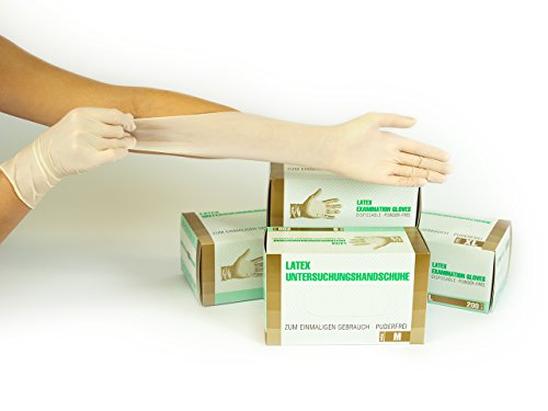 Guantes de latex 200 pcs caja (M, Blanco), guantes de examen desechables, libres de polvo, sanitarios para la cocina, preparación de comida, medicos, no estéril