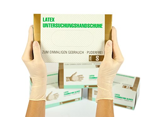 Guantes de latex 200 pcs caja (S, Blanco), guantes de examen desechables, libres de polvo, sanitarios para la cocina, preparación de comida, medicos, no estéril