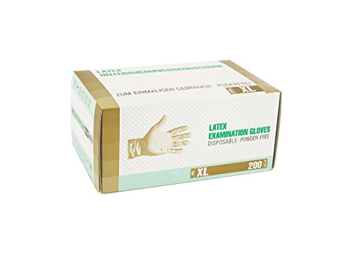 Guantes de latex 200 pcs caja (XL, Blanco), guantes de examen desechables, libres de polvo, sanitarios para la cocina, preparación de comida, medicos, no estéril
